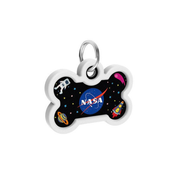 Адресник WAUDOG Smart ID c QR паспортом для собак и котов, металлический, рисунок "NASA", кость, 40×28 мм