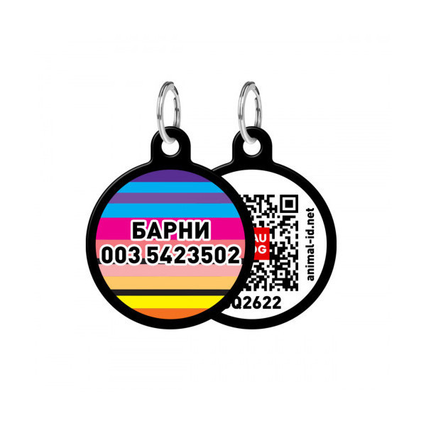 Адресник персональный WAUDOG Smart ID с QR-паспортом, с рисунком "Линии", диаметр 30 мм, черный