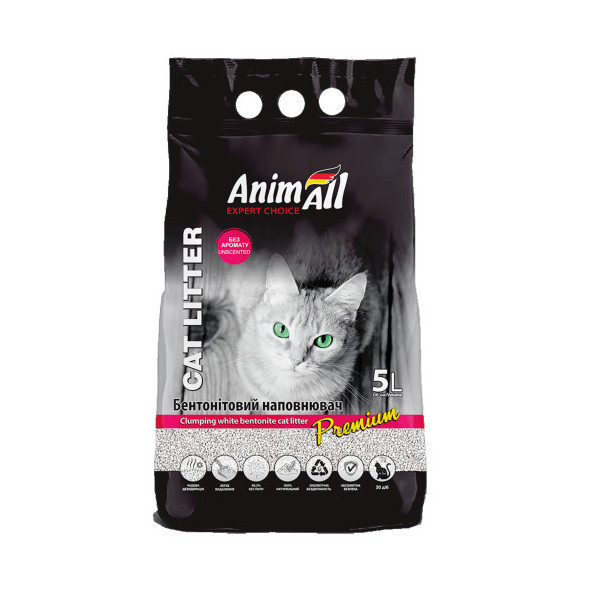 Бентонитовый наполнитель AnimAll Premium Classic без аромата, для кошек, 5 л