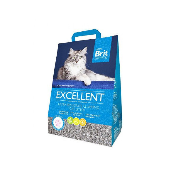 Бентонитовый наполнитель Brit Fresh Excellent для кошачьего туалета, мелкая фракция, без аромата, 5 кг