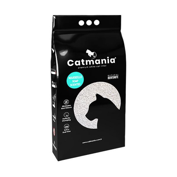 Бентонитовый наполнитель Catmania для кошек с запахом марсельского мыла, бирюзовые гранулы, 5 л