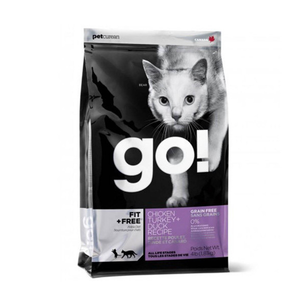Беззерновой корм GO! Fit + Free для котят и кошек, с курицей, индейкой, уткой и лососем, 3.63 кг