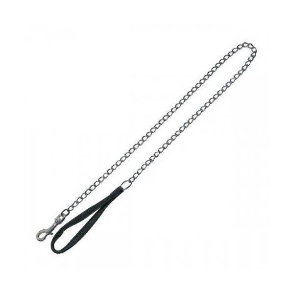 Цепь-поводок Flamingo ChainLead Soft Grip для собак, с нейлоновой ручкой, чёрный, 4 мм, 120 см