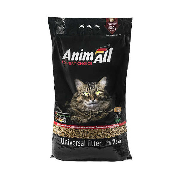 Древесный наполнитель AnimAll для котов, 7.5 кг