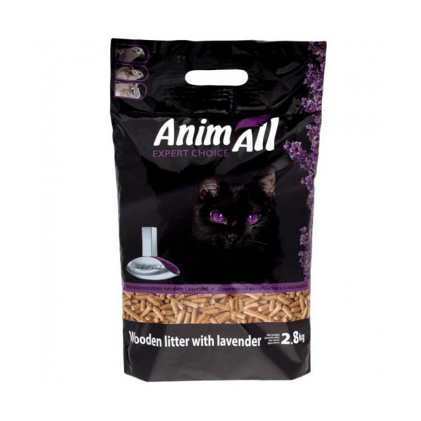 Древесный наполнитель AnimAll для котов, с ароматом лаванды, 2.8 кг