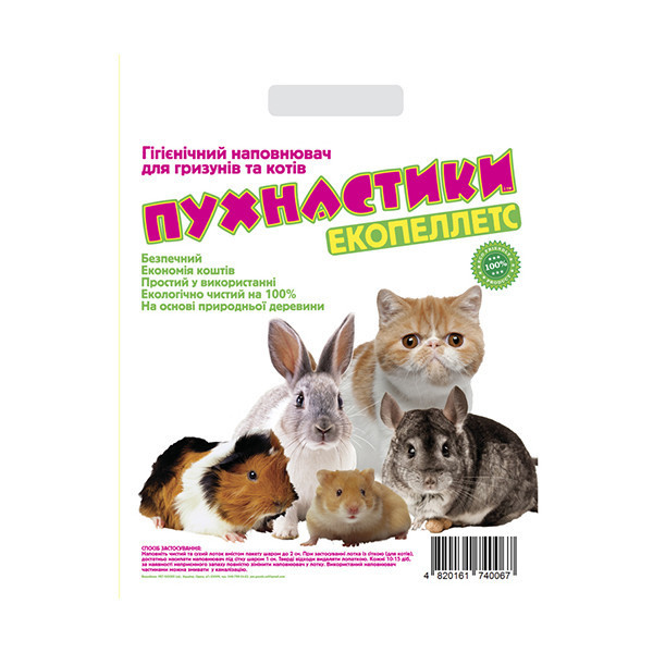 Древесный наполнитель Пушистики для грызунов, 3 кг, 12 л