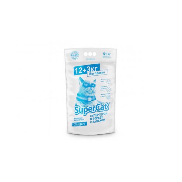 Древесный наполнитель SuperCat для туалета, эконом, 15 кг
