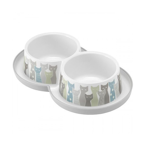 Двойная миска Moderna Double Trendy Dinner Maasai для кошек, серо-белая, 2×350 мл