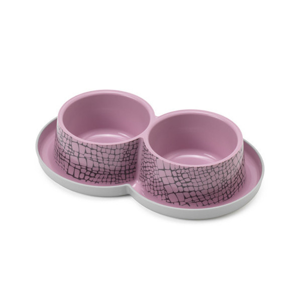 Двойная миска Moderna Double Trendy Dinner WildLife для кошек и собак, розовая, 2×350 мл, d-10 см