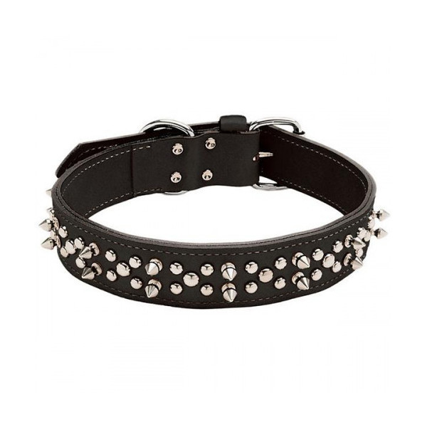 Двойной ошейник Coastal Spiked Leather с шипами, для собак, черный, 4.25×65 см