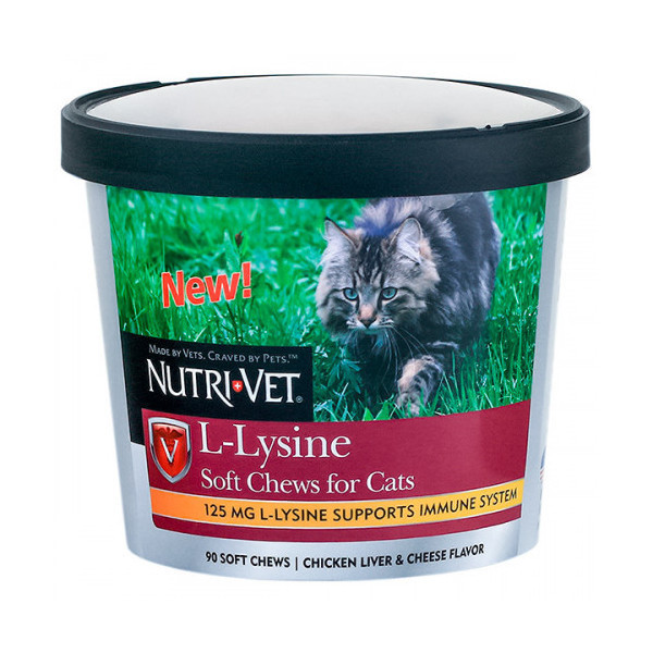 Жевательные таблетки для иммунитета Nutri-Vet L-Lysine для кошек, 90 табл