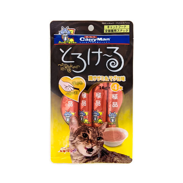 Жидкое лакомство CattyMan Chicken&Tuna для кошек, курица с тунцом, 4 шт × 16 г