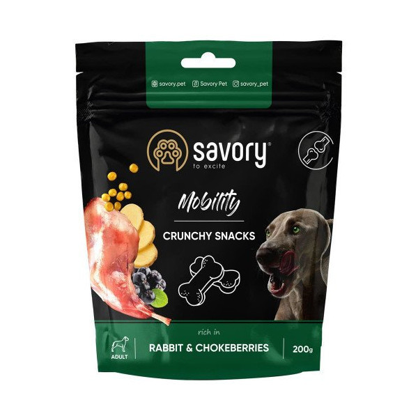 Хрустящие лакомства Savory для здоровья суставов собак, кролик и черноплодная рябина, 200 г