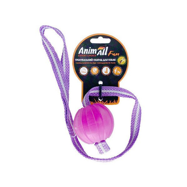Игрушка AnimAll Fun для собак, тренинг мяч со шлейкой, 6 см, фиолетовая