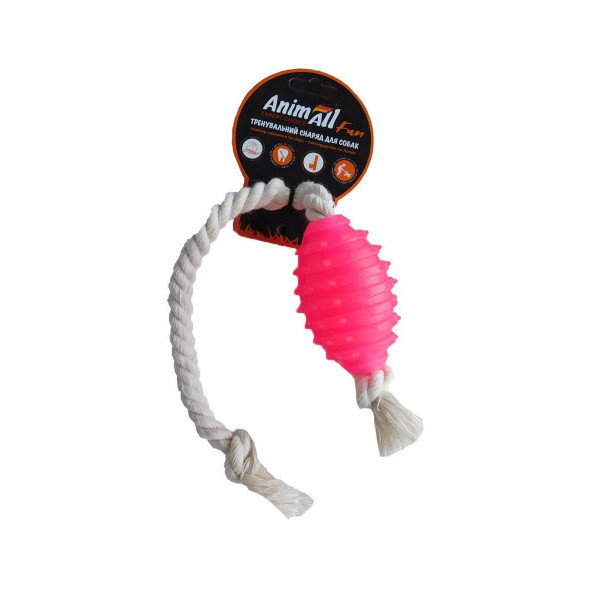 Игрушка AnimAll Fun граната с канатом, кораловая, 8 см