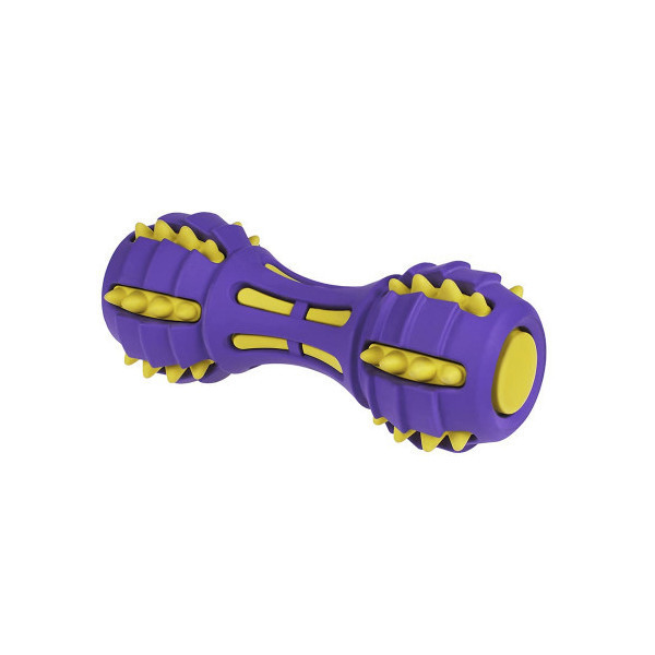 Игрушка BronzeDog Jumble звуковая гантель, для собак, с ароматом ванили, фиолетово-жёлтая, 17.5 см
