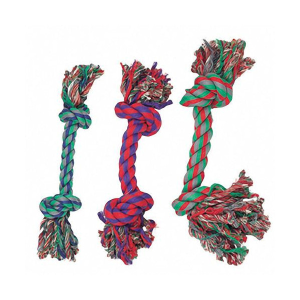Игрушка Flamingo Cotton Knot Mini для собак веревочная кость, 2 узла, маленькая, 14 см, 3 шт