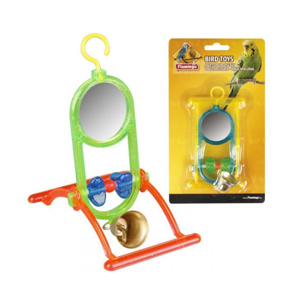 Игрушка Flamingo Mirror Bell для попугаев, зеркало с колокольчиком и жердочкой, 12х7х16.5 см