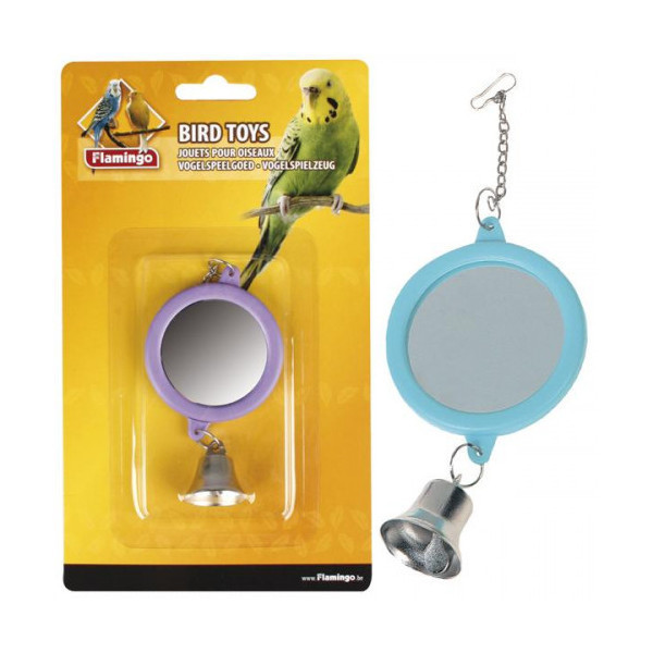 Игрушка Flamingo Mirror Round Bell для попугаев, круглое, зеркало с колокольчиком, 6 см