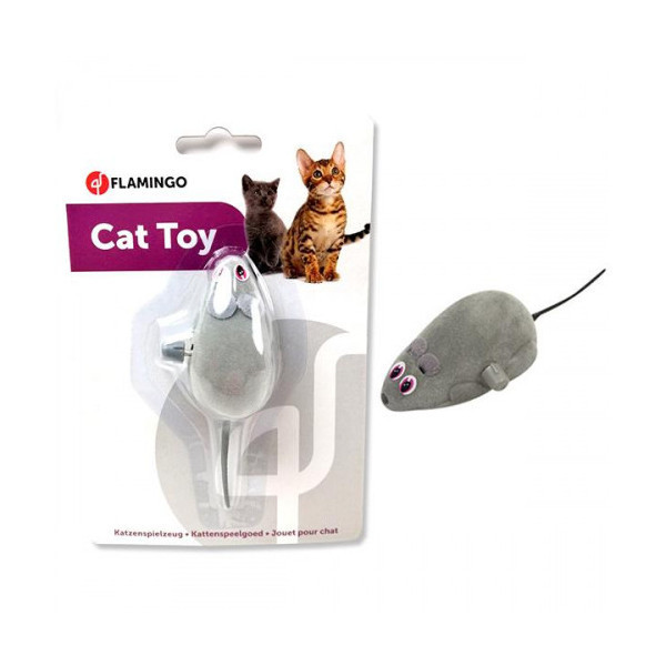 Игрушка Flamingo Wind UP Mouse заводная, для кошек, мышь на колесиках, серый велюр, 6 см