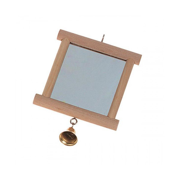 Игрушка Flamingo Wooden Mirror для птиц, аксессуар в клетку, зеркало с колокольчиком, 13х10 см