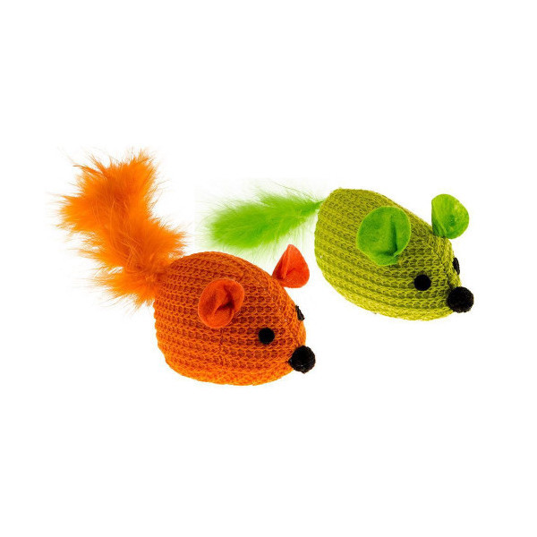 Игрушка PA 5414 в форме мыши для кошек из полиэстра, с перьями, 14x7,5 см