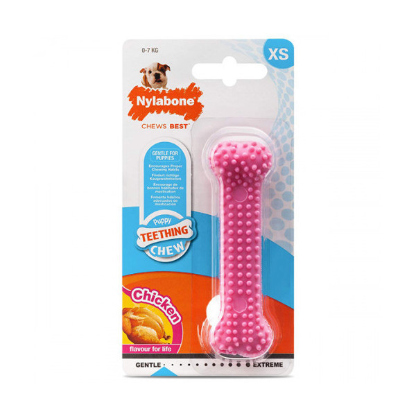 Игрушка жевательная Nylabone Puppy Chew Dental Bone XS, розовый, для щенков до 7 кг