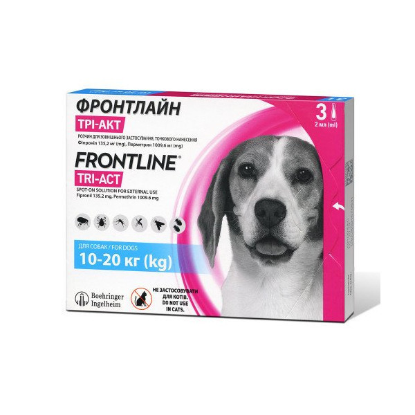 Капли Boehringer Ingelheim Frontline TRI-ACT от блох и клещей для собак, M, 10-20 кг, цена за 1 пипетку