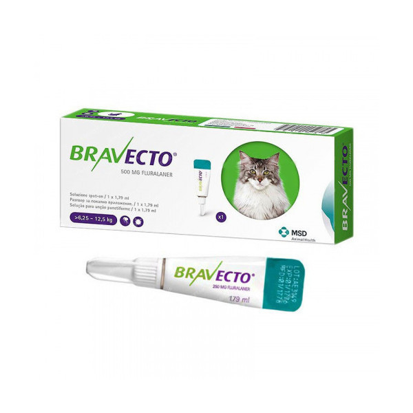 Капли Bravecto Spot On от блох и клещей для кошек крупных размеров весом от 6.25 до 12.5 кг, цена за 1 пипетку
