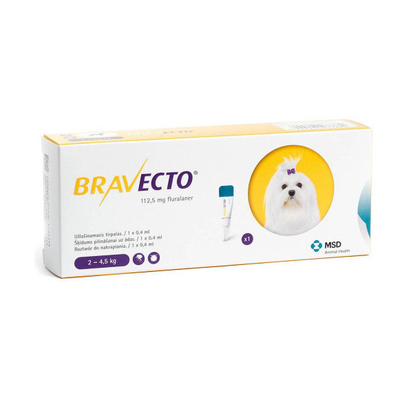 Капли Bravecto Spot On от блох и клещей для собак малых пород весом от 2 до 4,5 кг, 1 пипетка, 112,5 мл