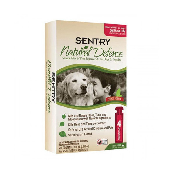 Капли Sentry Natural Defense, от блох и клещей, для собак более 18 кг, 4.5 мл, 3 шт, цена за 1 пипетку