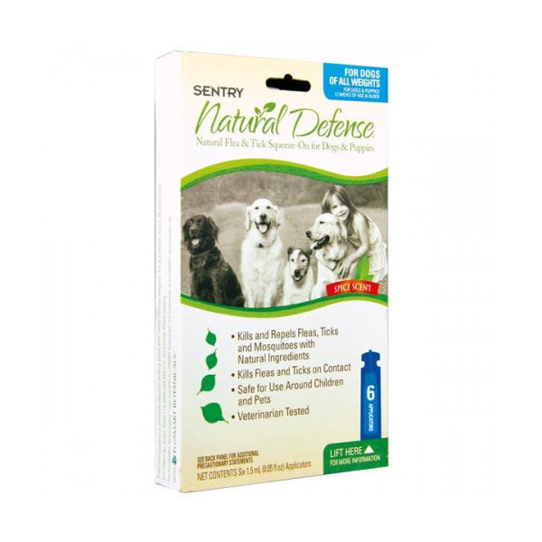 Капли Sentry Natural Defense от блох и клещей, для собак и щенков всех пород, 1.5 мл, 6 шт, цена за 1 пипетку