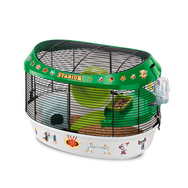 Клетка Ferplast Cage Stadium Black с цветными наклейками, для хомяков, зелёно-белая, 49,5×34×33 см