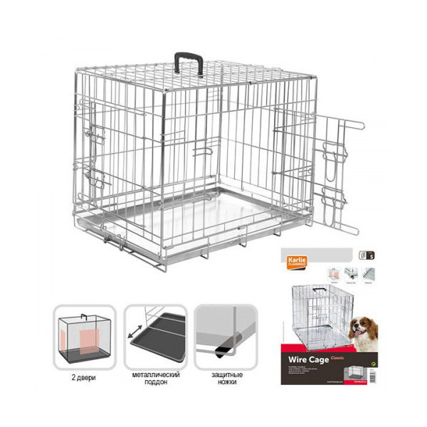 Клетка Flamingo Wire Cage для собак, двухдверная, с ручкой и выдвижным поддоном, 12.2 кг, 93х57х62 см