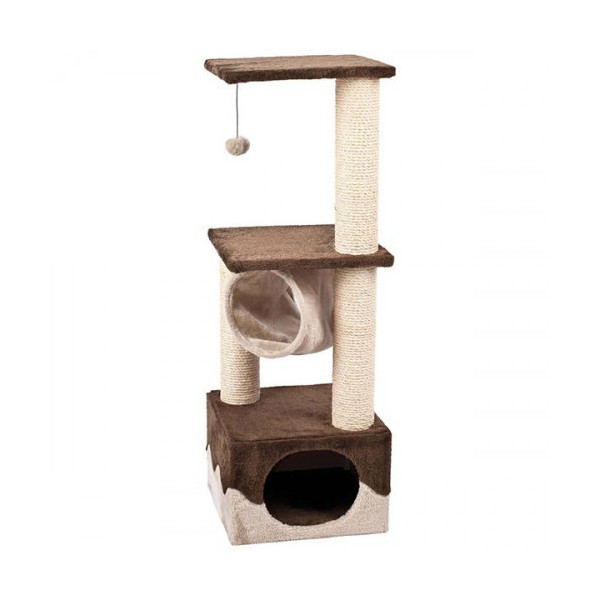 Когтеточка Flamingo Surfer Brown Beige с домиком и мячиком для котов, 102×35×35 см