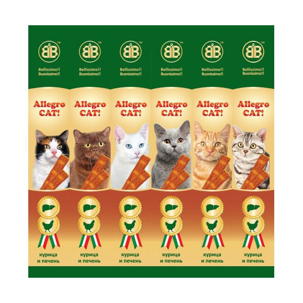 Колбаски B&B Allegro Cat со вкусом курицы и печени, 6 х 5 г