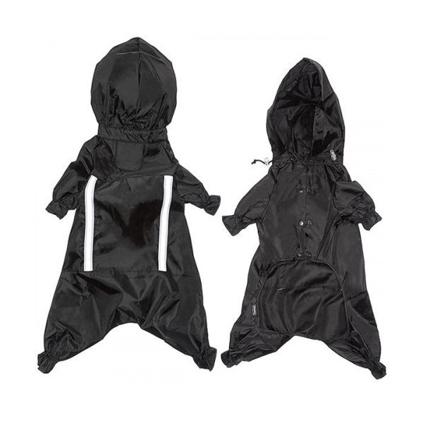 Комбинезон Flamingo Raincoat Safety с капюшоном и светоотражающими вставками, для собак, черный, 38 см