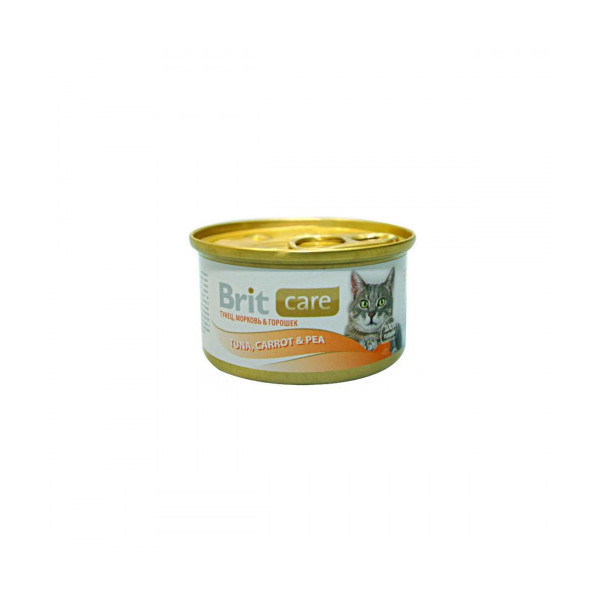Консерва Brit Care Cat, для кошек, тунец, морковь и горох, 80 г