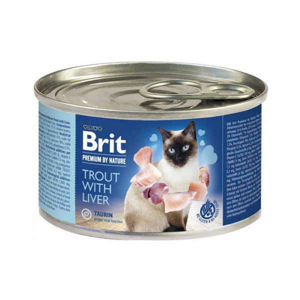 Консерва Brit Premium by Nature Cat, для кошек, форель с печенью, 200 г