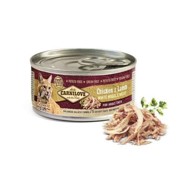Консерва Carnilove Chicken & Lamb Cat Adult, для кошек, с курицей и ягнёнком, 100 г