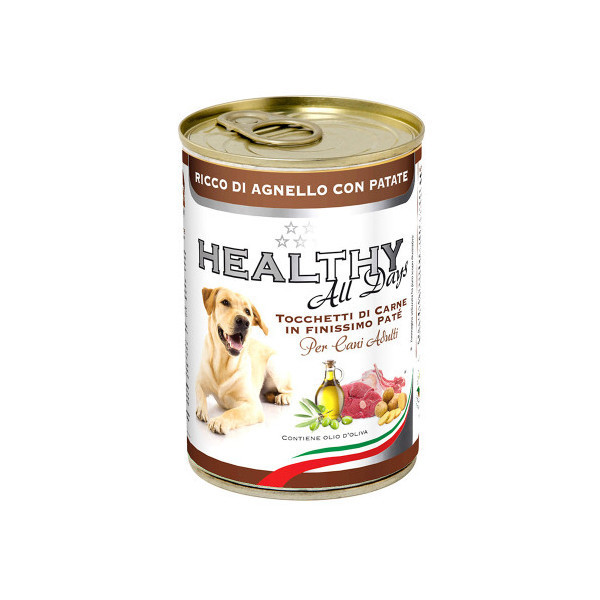 Консерва Healthy All Days, паштет с кусочками, ягнятина с картофелем, для собак, 400 г