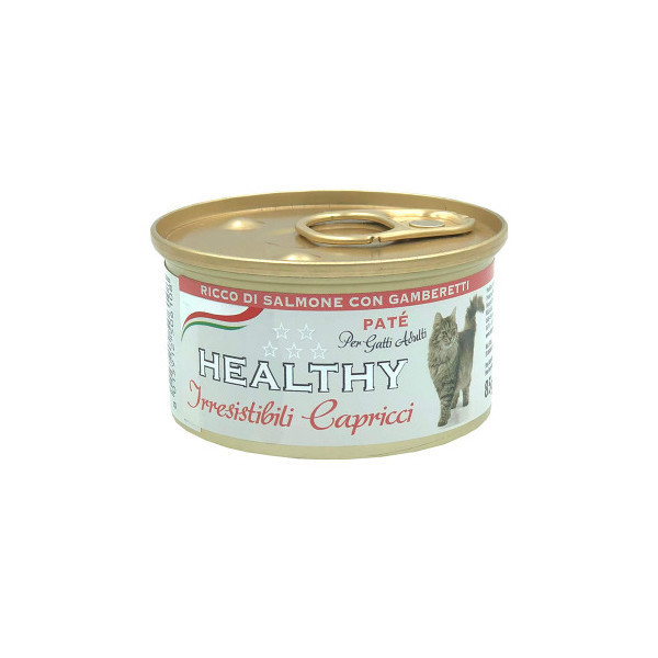 Консерва Healthy Irresistibili Capricci для требовательных кошек, паштет с лососем и креветками, 85 г
