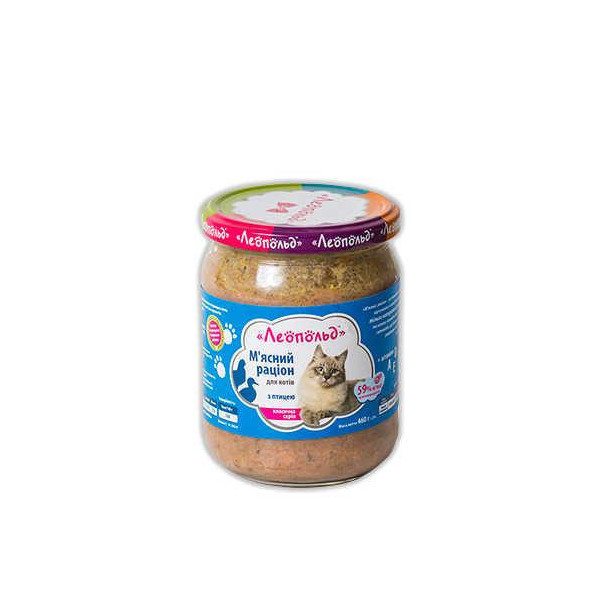 Консерва Леопольд для кошек, мясной рацион с птицей, 460 г