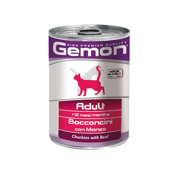 Консервы Gemon Cat Wet Adult для взрослых кошек, кусочки в желе, с говядиной, 415 г