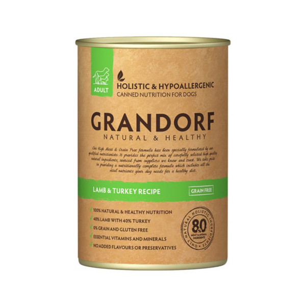 Консервы Grandorf Lamb&Turkey для взрослых собак, с мясом ягненка и индейки, 400 г