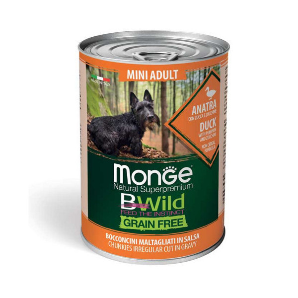 Консервы Monge Dog Wet Be Wild Mini Adult для взрослых собак, утка, тыква и цуккини, 400 г
