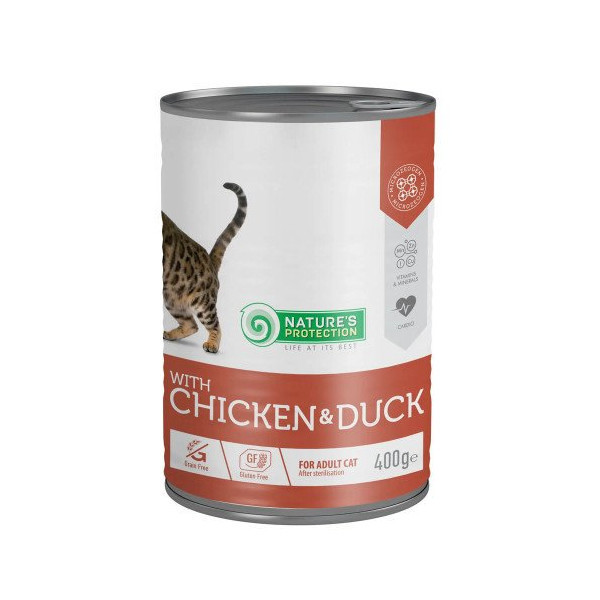 Консервы Natures Protection Cat Sterilised Chicken&Duck для кошек, с курицей и уткой, 400 г
