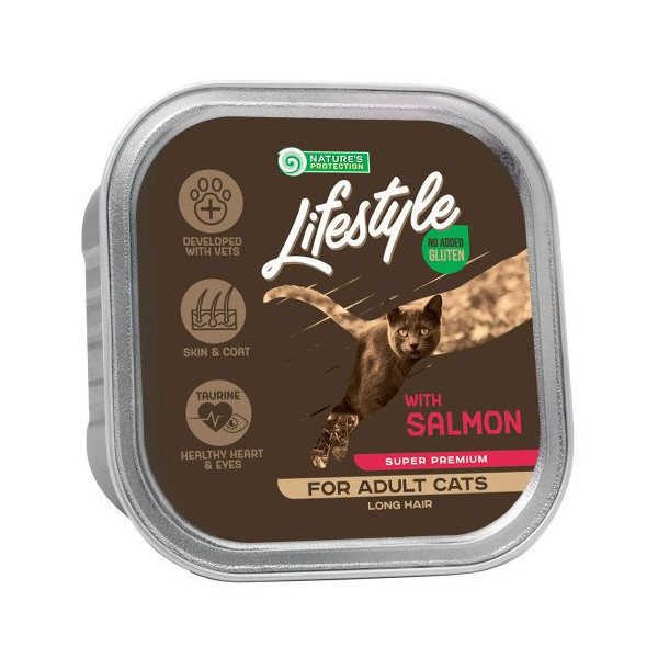 Консервы Natures Protection Lifestyle Long Hair Salmon для кошек с длинной шерстью, с лососем, 85 г