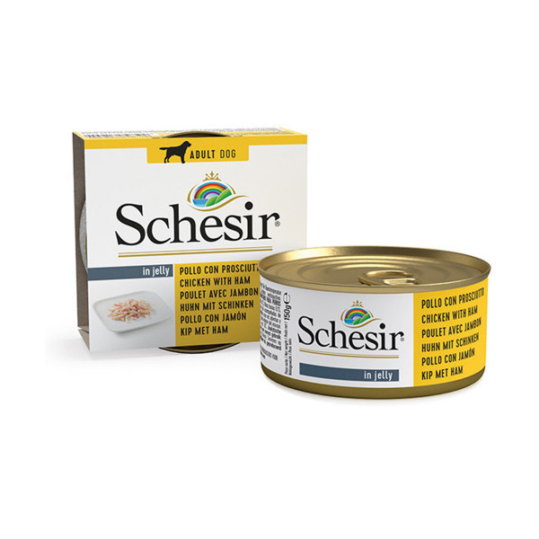Консервы Schesir Chicken Ham для собак, куриное филе с ветчиной в желе, банка 150 г