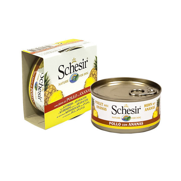 Консервы Schesir Chicken Pineapple натуральные, для собак, филе курицы с ананасом в желе, 150 г